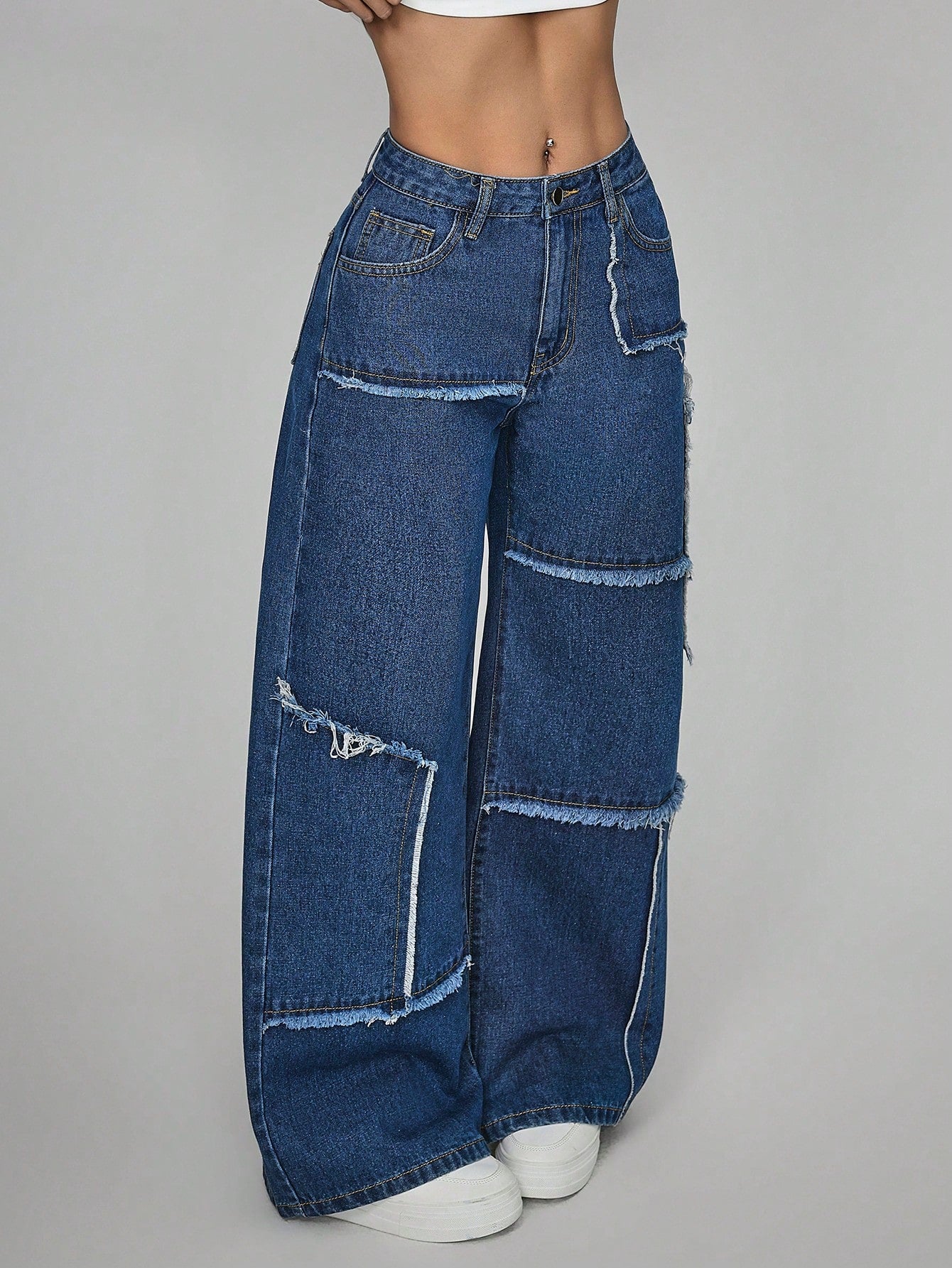 PETITE Women'S Button Front Pocket Frayed Hem Casual Simple Jeans