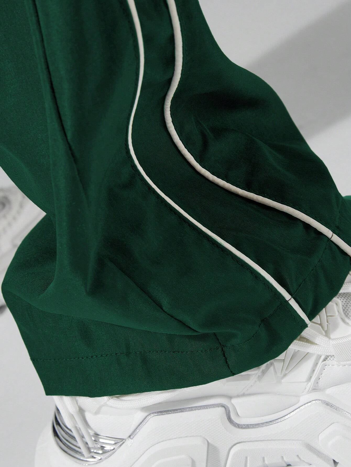 Manfinity Hypemode Men'S Letter Print Drawstring Waist Pockets Straight Loose Casual Pants Baggy Streetwear