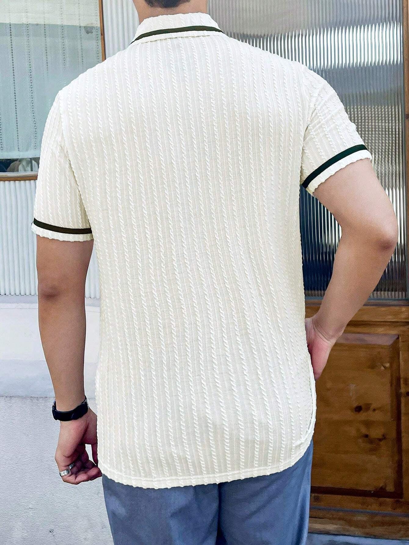 Manfinity Homme Men Color Block Polo Shirt White Korean Fashion Polo Shirt