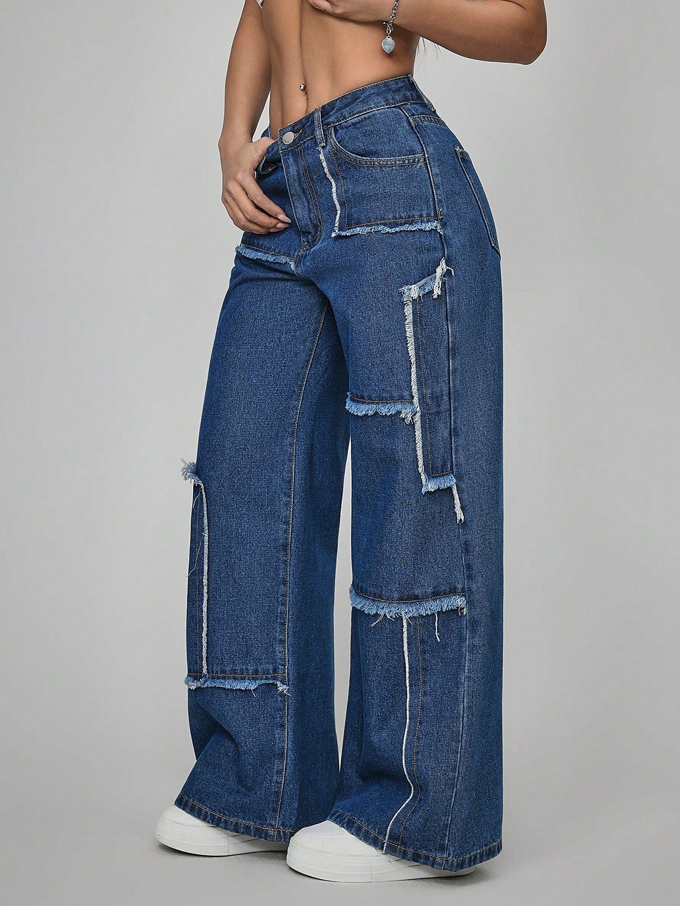 PETITE Women'S Button Front Pocket Frayed Hem Casual Simple Jeans