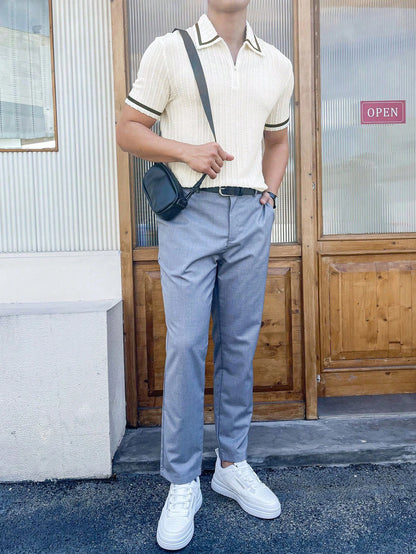Manfinity Homme Men Color Block Polo Shirt White Korean Fashion Polo Shirt