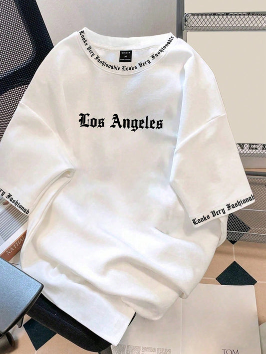 Manfinity EMRG Solid Color English Letter Printed Short-Sleeved round Neck T-Shirt, Suitable for Daily Wear, Going Out, Leisure, Sports, School, Travel, Family Gatherings and Other Occasions. Can Be Worn by Both Men and Women, Short-Sleeved T-Shirt, Summer T-Shirt. Multiple T-Shirts Can Be Given as Gifts to Family Members.