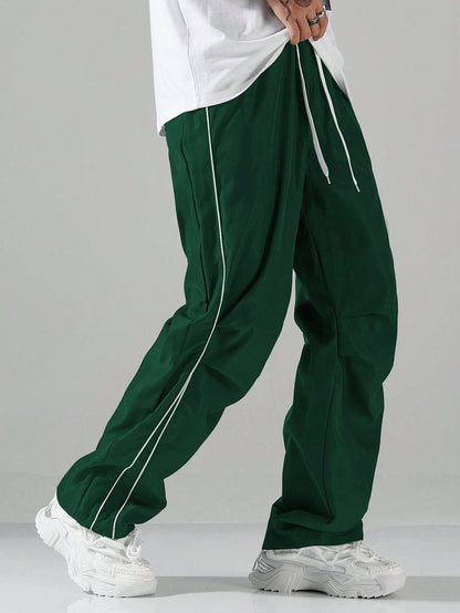 Manfinity Hypemode Men'S Letter Print Drawstring Waist Pockets Straight Loose Casual Pants Baggy Streetwear