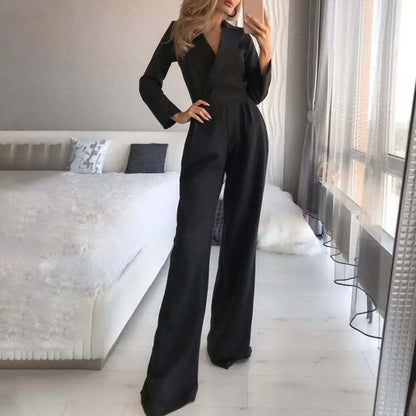 Elegant Popular Straight Leg High Waist Jumpsuit Autumn Winter Office Lady Jumpsuit Long Sleeve for Wedding