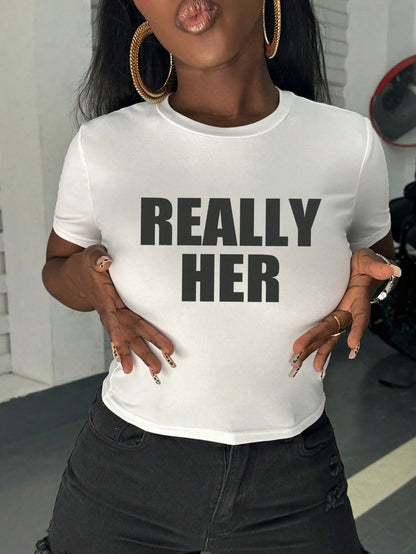 Women'S Letter Print Tight Crop Top T-Shirt Graphic Tees Women Tops