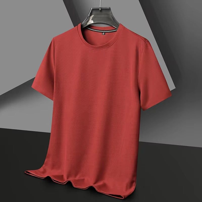 Men'S New Summer Waffle round Neck Short Sleeve T-Shirt Comfortable Breathable Short-Sleeved Top for Casual Wear