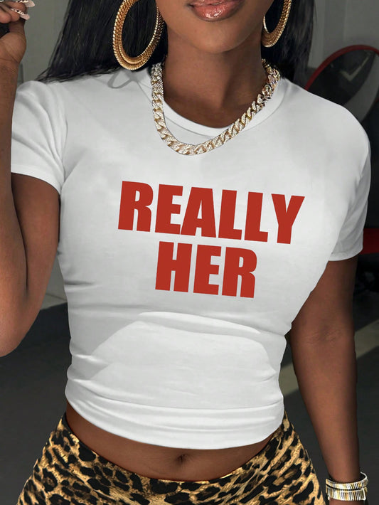 Letter Graphic Crop Tee for Summer Graphic Tees Women Tops