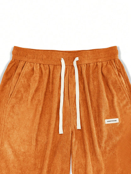 Manfinity Hypemode Loose Fit Men'S Letter Patched Detail Corduroy Pants Pants Baggy