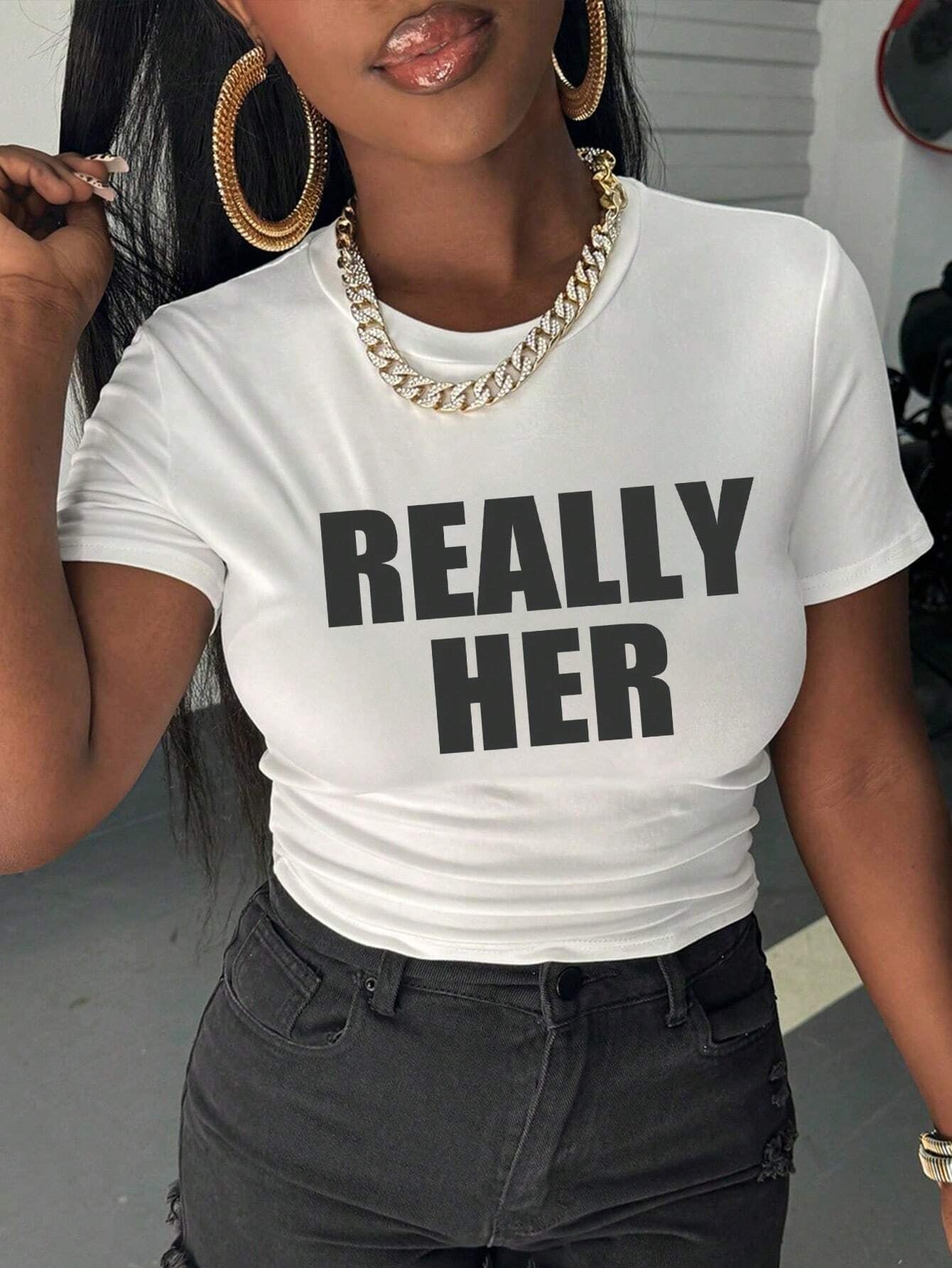 Women'S Letter Print Tight Crop Top T-Shirt Graphic Tees Women Tops