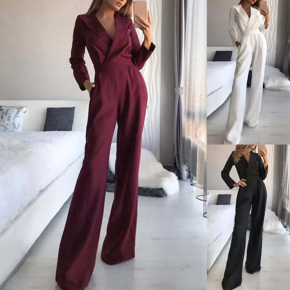 Elegant Popular Straight Leg High Waist Jumpsuit Autumn Winter Office Lady Jumpsuit Long Sleeve for Wedding