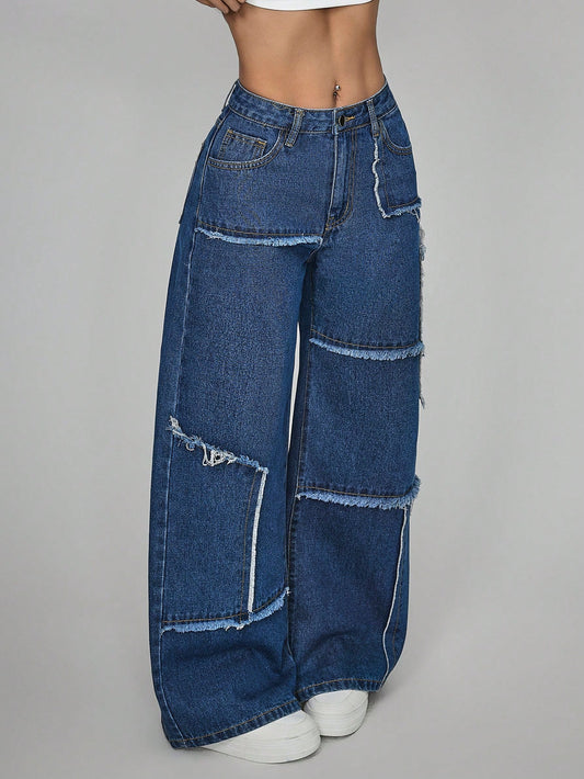 PETITE Women'S Button Front Pocket Frayed Hem Casual Simple Jeans