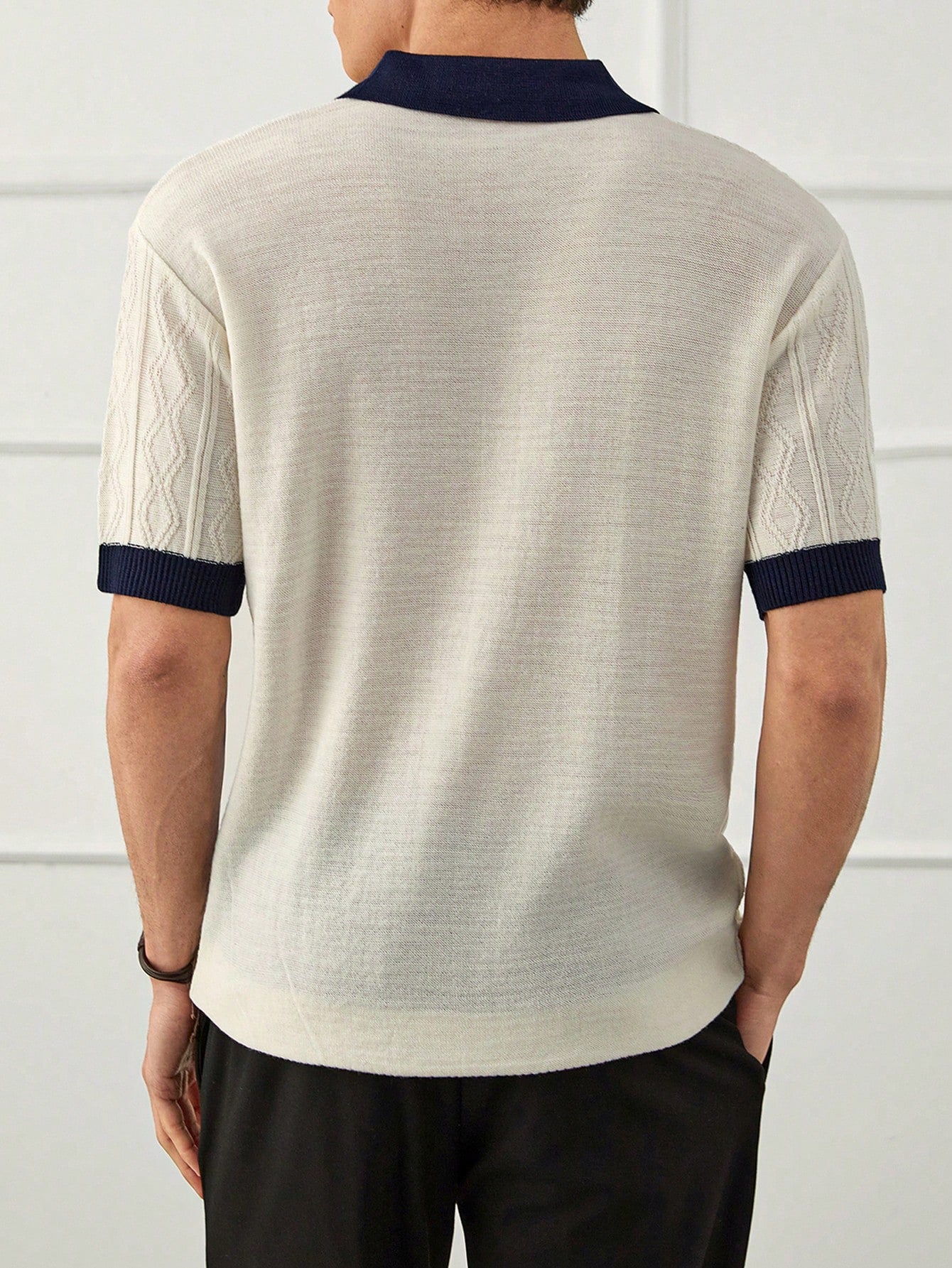 Men Geometrical Knitted Half Button Old Money Regular Polo Shirt
