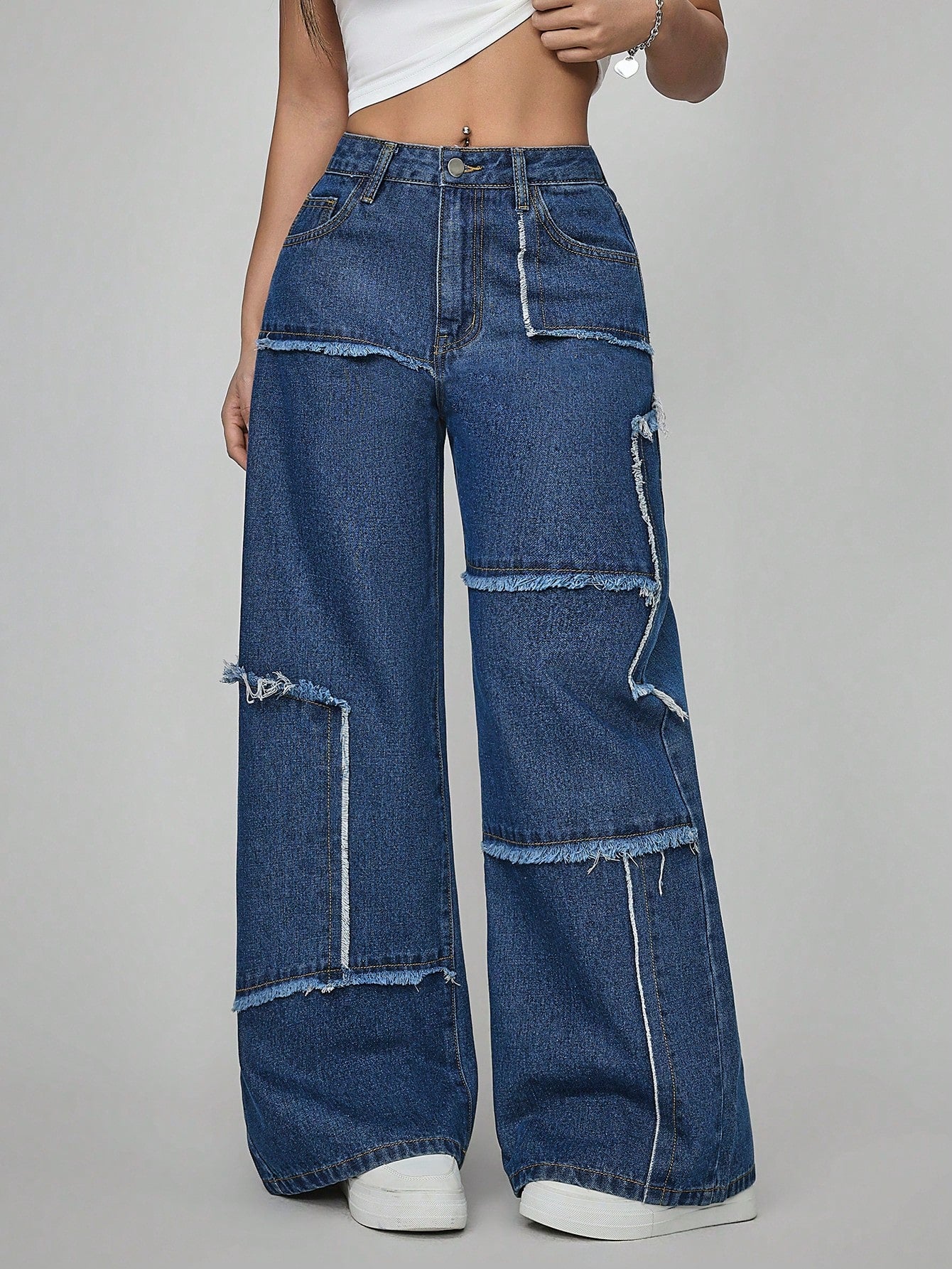 PETITE Women'S Button Front Pocket Frayed Hem Casual Simple Jeans