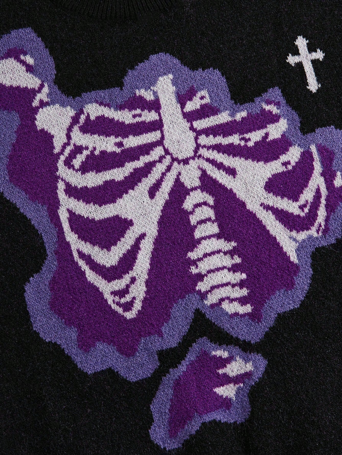 ROMWE MEN Grunge Punk Men Cross & Skeleton Pattern Pullover Sweater for Halloween, School