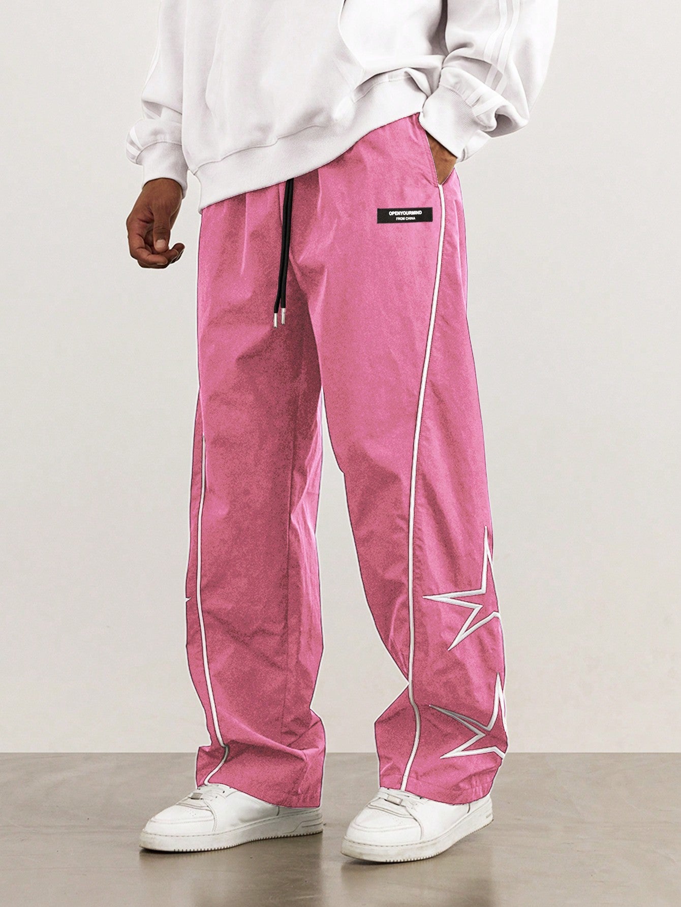 Manfinity Hypemode Men'S Loose Star Pattern Side Striped Pants