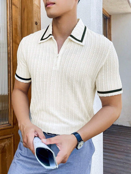 Manfinity Homme Men Color Block Polo Shirt White Korean Fashion Polo Shirt