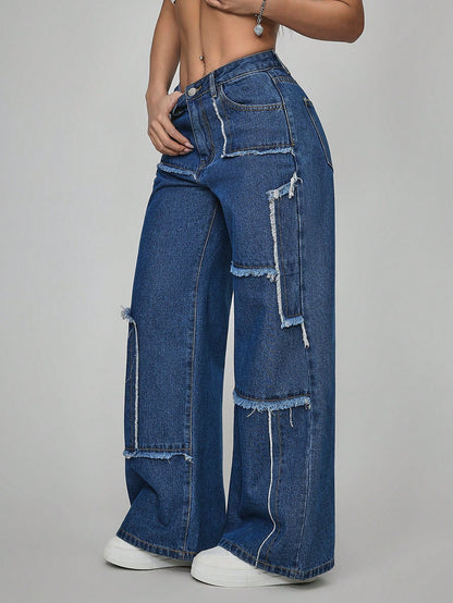 PETITE Women'S Button Front Pocket Frayed Hem Casual Simple Jeans