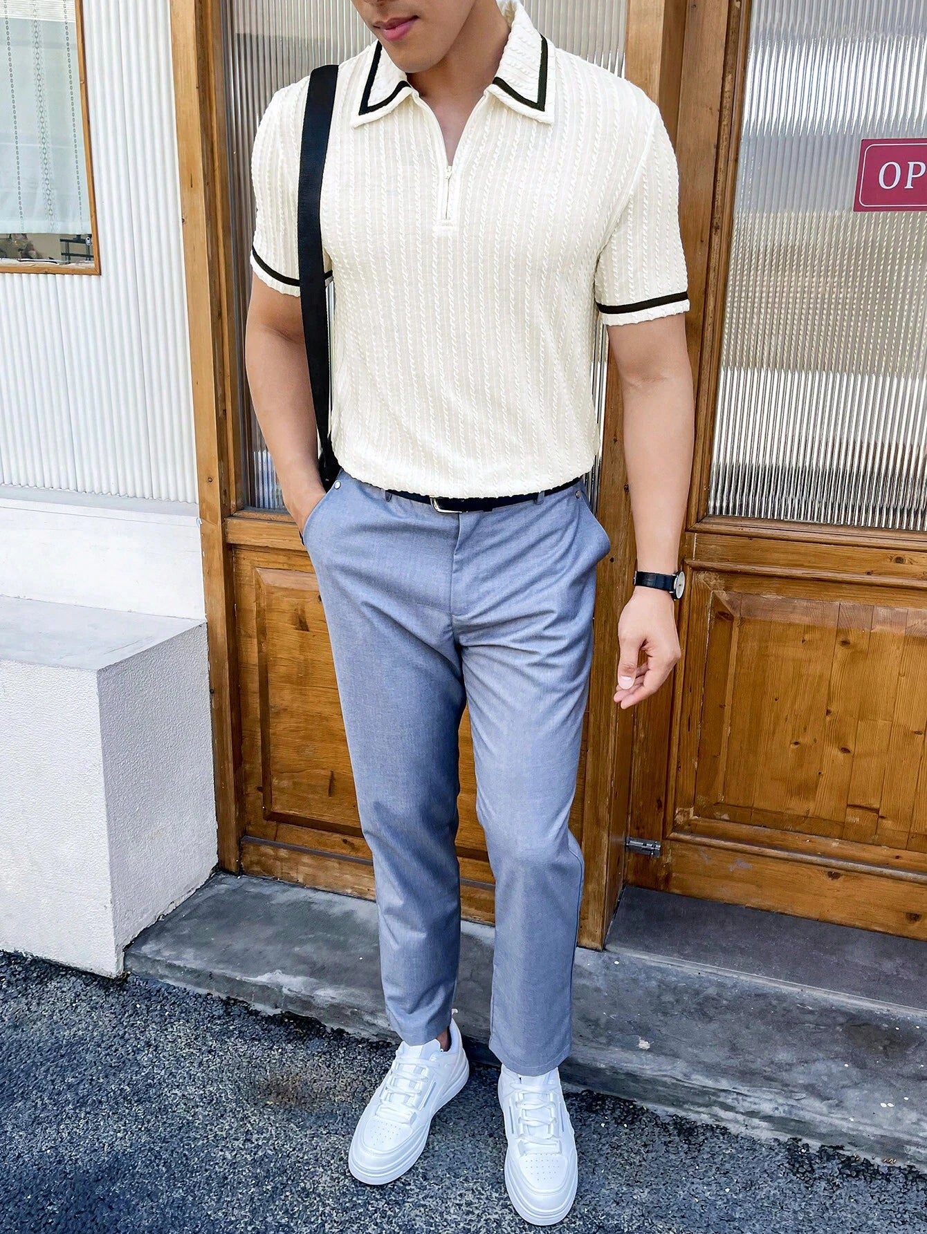 Manfinity Homme Men Color Block Polo Shirt White Korean Fashion Polo Shirt