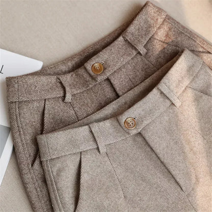 Woolen Pants Women'S Harem Pencil Pants 2024 Autumn Winter High Waisted Casual Suit Pants Office Lady Women Trousers