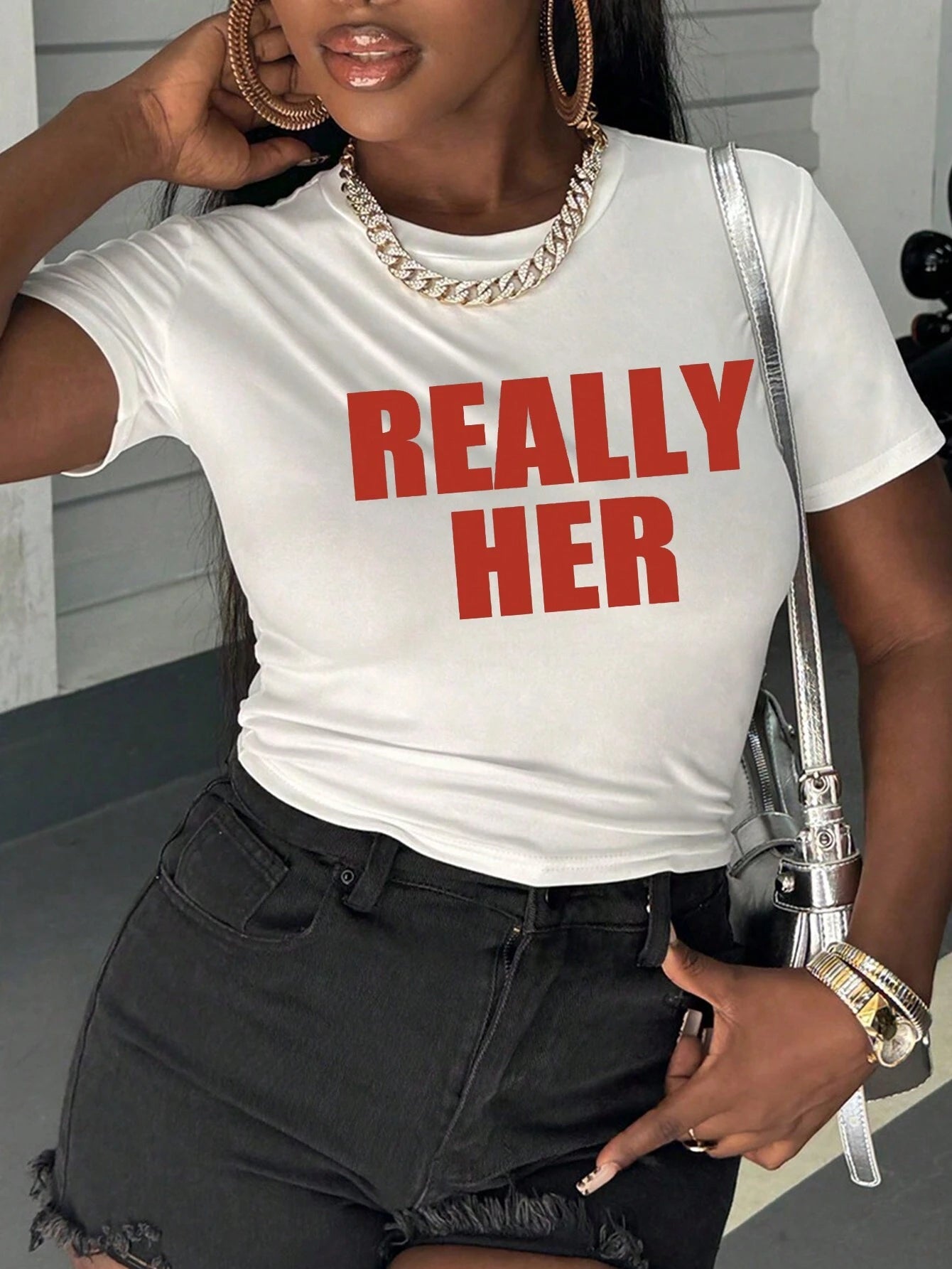 Letter Graphic Crop Tee for Summer Graphic Tees Women Tops